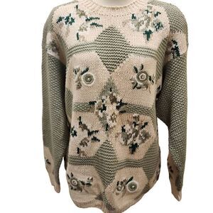 Vintage Hunters Run Women's Multicolor Ramie Floral Crew Neck Pullover Sweater L